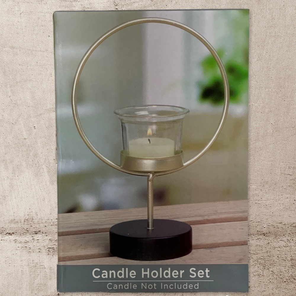 Candle Holder Set Tabletop Pedestal Minimalistic Geometric Classic Gold Black - Picture 13 of 13